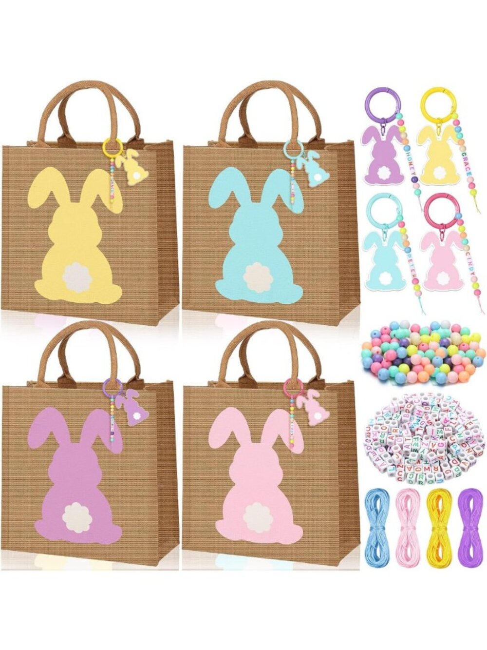Personalized Easter Burlap Gift Bags - Reusable Bunny Totes with Handles & DIY